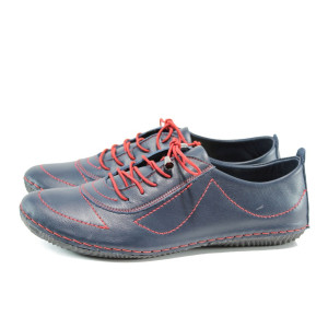 Сини ортопедични дамски обувки с равна подметка, естествена кожа - всекидневни обувки за пролетта и лятото N 100010112