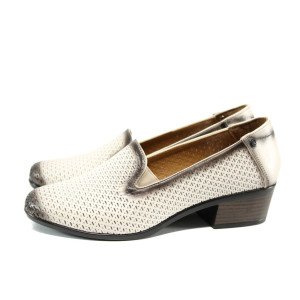 Бежови анатомични дамски обувки със среден ток, естествена кожа - всекидневни обувки за пролетта и лятото N 100010113