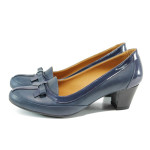 Сини анатомични дамски обувки със среден ток, естествена кожа и лачена естествена кожа  - всекидневни обувки за пролетта и лятото N 100010202