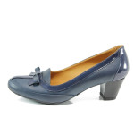Сини анатомични дамски обувки със среден ток, естествена кожа и лачена естествена кожа  - всекидневни обувки за пролетта и лятото N 100010202