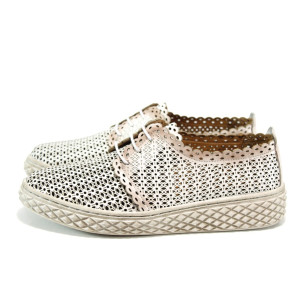 Бежови анатомични дамски обувки с равна подметка, естествена кожа - всекидневни обувки за пролетта и лятото N 100010205