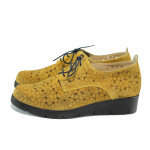 Жълти ортопедични дамски обувки с равна подметка, естествен набук - всекидневни обувки за пролетта и лятото N 100010390