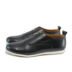 Черни дамски обувки с равна подметка, естествена кожа - ежедневни обувки за пролетта и лятото N 100010434