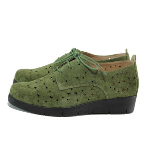 Зелени ортопедични дамски обувки с равна подметка, естествен набук - всекидневни обувки за пролетта и лятото N 100010472