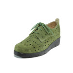 Зелени ортопедични дамски обувки с равна подметка, естествен набук - всекидневни обувки за пролетта и лятото N 100010472