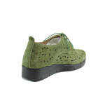 Зелени ортопедични дамски обувки с равна подметка, естествен набук - всекидневни обувки за пролетта и лятото N 100010472