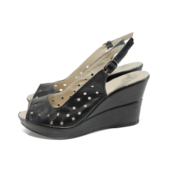 Черни анатомични дамски сандали, естествена кожа - всекидневни обувки за лятото N 100010537