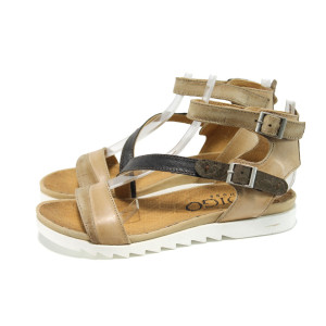 Бежови анатомични дамски сандали, естествена кожа - всекидневни обувки за пролетта и лятото N 100010547