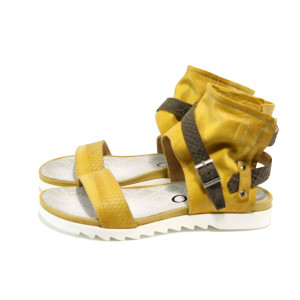 Жълти анатомични дамски сандали, естествена кожа - всекидневни обувки за пролетта и лятото N 100010549