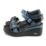 Сини анатомични дамски сандали, естествена кожа - всекидневни обувки за лятото N 100010552
