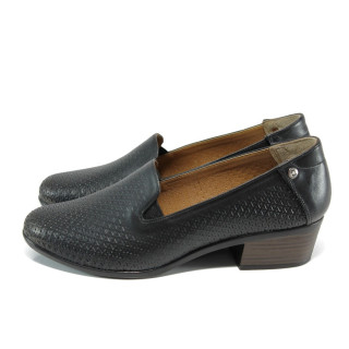 Черни анатомични дамски обувки със среден ток, естествена кожа - всекидневни обувки за пролетта и лятото N 100010554
