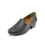 Черни анатомични дамски обувки със среден ток, естествена кожа - всекидневни обувки за пролетта и лятото N 100010554