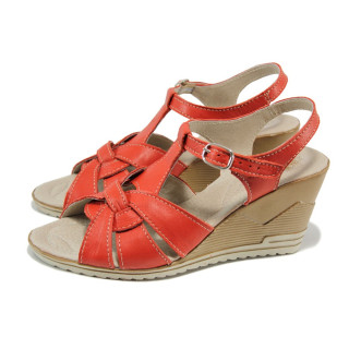 Червени анатомични дамски сандали, естествена кожа - всекидневни обувки за лятото N 100010571