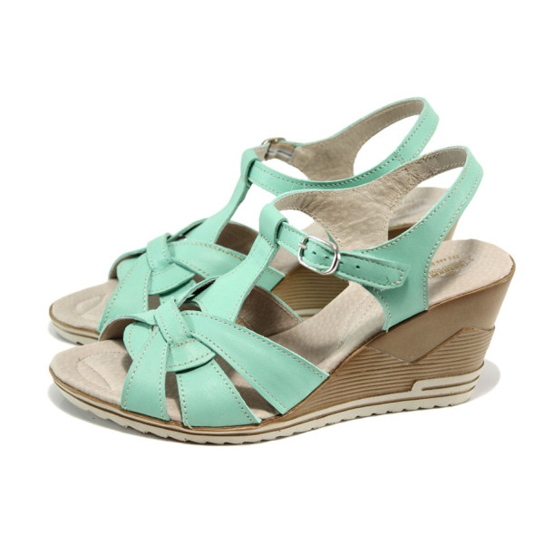 Зелени анатомични дамски сандали, естествена кожа - всекидневни обувки за лятото N 100010572