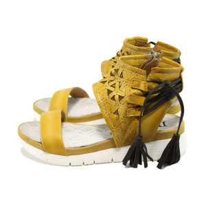 Жълти анатомични дамски сандали, естествена кожа - всекидневни обувки за лятото N 100010583