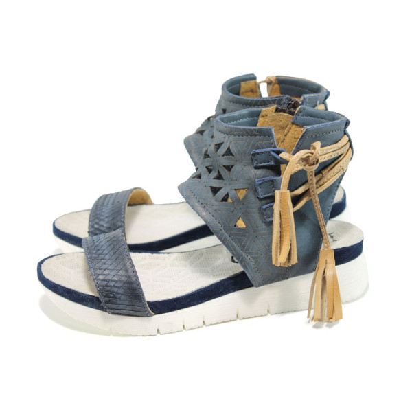 Сини анатомични дамски сандали, естествена кожа - всекидневни обувки за лятото N 100010584