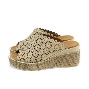 Бежови анатомични дамски чехли, естествена кожа - всекидневни обувки за лятото N 100010654