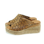 Кафяви анатомични дамски чехли, естествена кожа - всекидневни обувки за лятото N 100010655