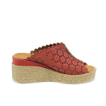 Червени анатомични дамски чехли, естествена кожа - всекидневни обувки за лятото N 100010656