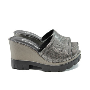 Сребристи анатомични дамски чехли, естествена кожа - всекидневни обувки за лятото N 100010652