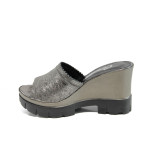 Сребристи анатомични дамски чехли, естествена кожа - всекидневни обувки за лятото N 100010652