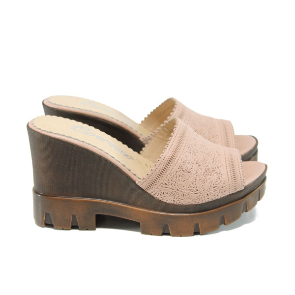 Розови анатомични дамски чехли, естествена кожа - всекидневни обувки за лятото N 100010653