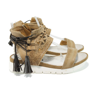 Бежови анатомични дамски сандали, естествена кожа - всекидневни обувки за лятото N 100010687