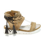 Бежови анатомични дамски сандали, естествена кожа - всекидневни обувки за лятото N 100010687