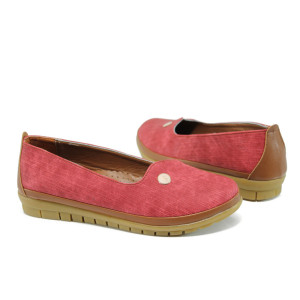 Червени ортопедични дамски обувки с равна подметка, здрава еко-кожа - всекидневни обувки за пролетта и лятото N 100010778