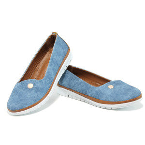 Сини ортопедични дамски обувки с равна подметка, здрава еко-кожа - всекидневни обувки за пролетта и лятото N 100010782