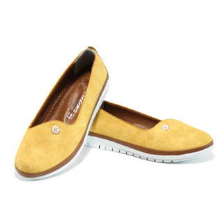Жълти ортопедични дамски обувки с равна подметка, здрава еко-кожа - всекидневни обувки за пролетта и лятото N 100010781