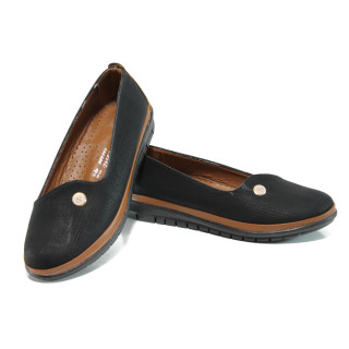 Черни ортопедични дамски обувки с равна подметка, здрава еко-кожа - всекидневни обувки за пролетта и лятото N 100010777