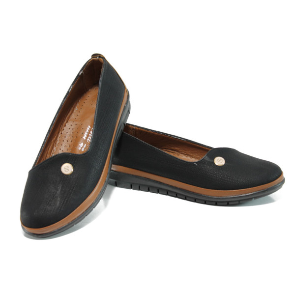 Черни ортопедични дамски обувки с равна подметка, здрава еко-кожа - всекидневни обувки за пролетта и лятото N 100010777