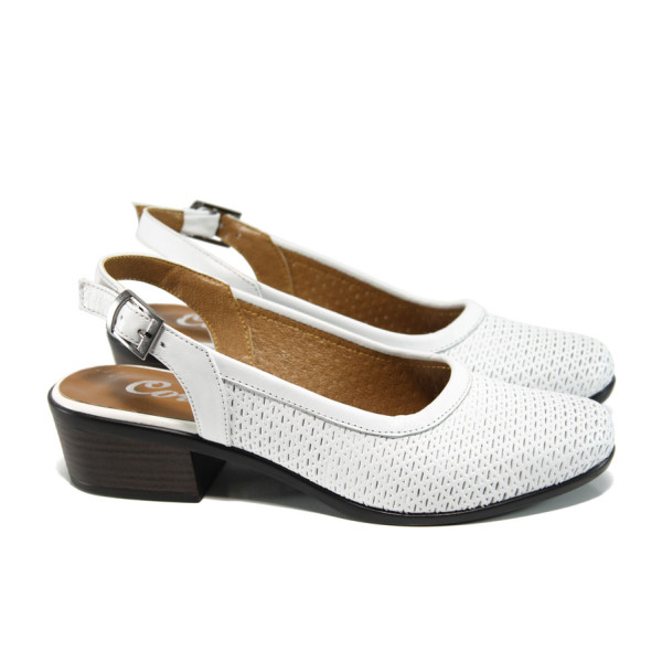 Бели анатомични дамски обувки със среден ток, естествена кожа - всекидневни обувки за лятото N 100010776