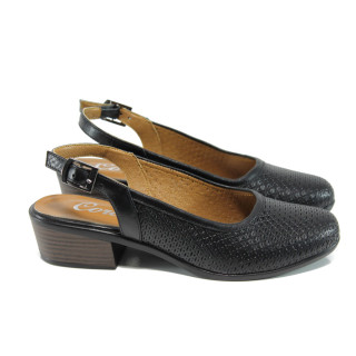 Черни анатомични дамски обувки със среден ток, естествена кожа - всекидневни обувки за лятото N 100010774