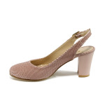 Розови дамски обувки с висок ток, здрава еко-кожа - всекидневни обувки за лятото N 100010772