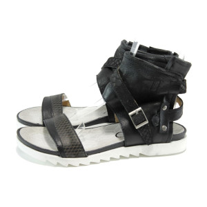 Черни анатомични дамски сандали, естествена кожа - всекидневни обувки за лятото N 100010801