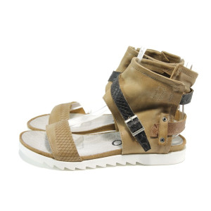 Бежови анатомични дамски сандали, естествена кожа - всекидневни обувки за лятото N 100010802