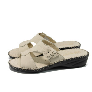 Бежови анатомични дамски чехли, естествена кожа - всекидневни обувки за лятото N 100010798