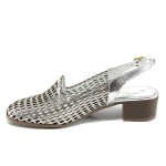 Сребристи дамски обувки със среден ток, естествена кожа - ежедневни обувки за лятото N 100010810
