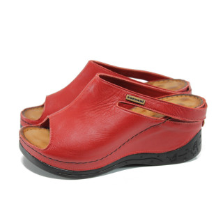 Червени анатомични дамски чехли, естествена кожа - ежедневни обувки за пролетта и лятото N 100010807