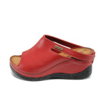 Червени анатомични дамски чехли, естествена кожа - ежедневни обувки за пролетта и лятото N 100010807