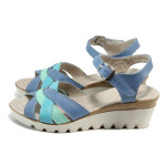 Сини анатомични дамски сандали, естествена кожа - всекидневни обувки за лятото N 100010818