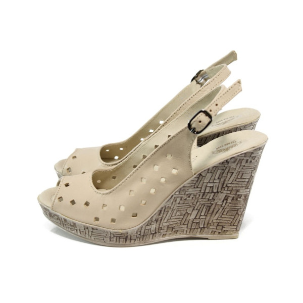 Бежови анатомични дамски сандали, естествена кожа - всекидневни обувки за лятото N 100010823