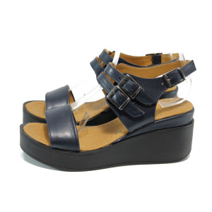 Сини анатомични дамски сандали, естествена кожа - всекидневни обувки за лятото N 100010842