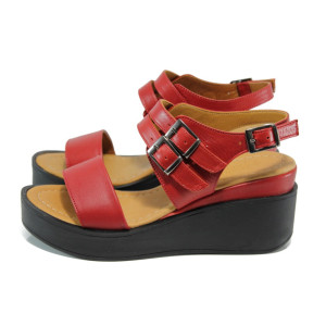 Червени анатомични дамски сандали, естествена кожа - всекидневни обувки за лятото N 100010841