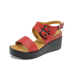 Червени анатомични дамски сандали, естествена кожа - всекидневни обувки за лятото N 100010841