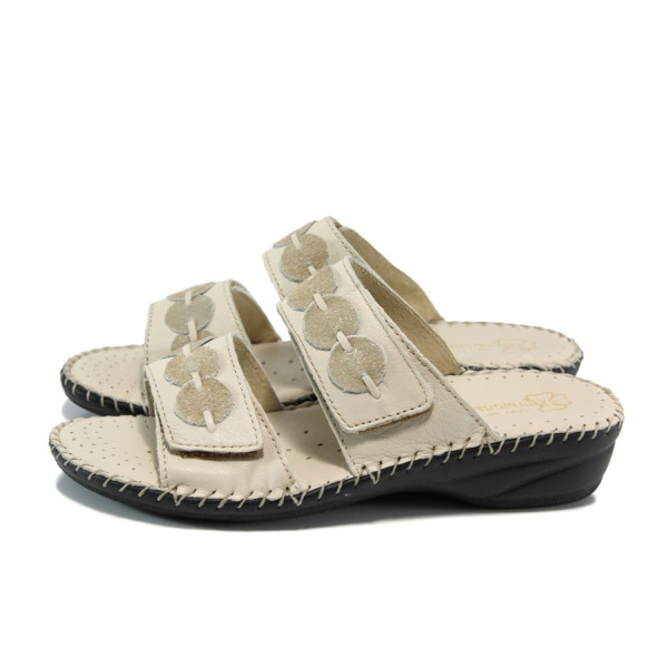 Бежови анатомични дамски чехли, естествена кожа - всекидневни обувки за лятото N 100010906