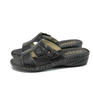 Черни анатомични дамски чехли, естествена кожа - всекидневни обувки за лятото N 100010900