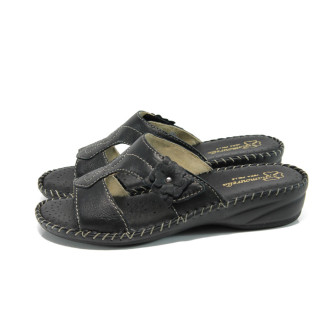 Черни анатомични дамски чехли, естествена кожа - всекидневни обувки за лятото N 100010900